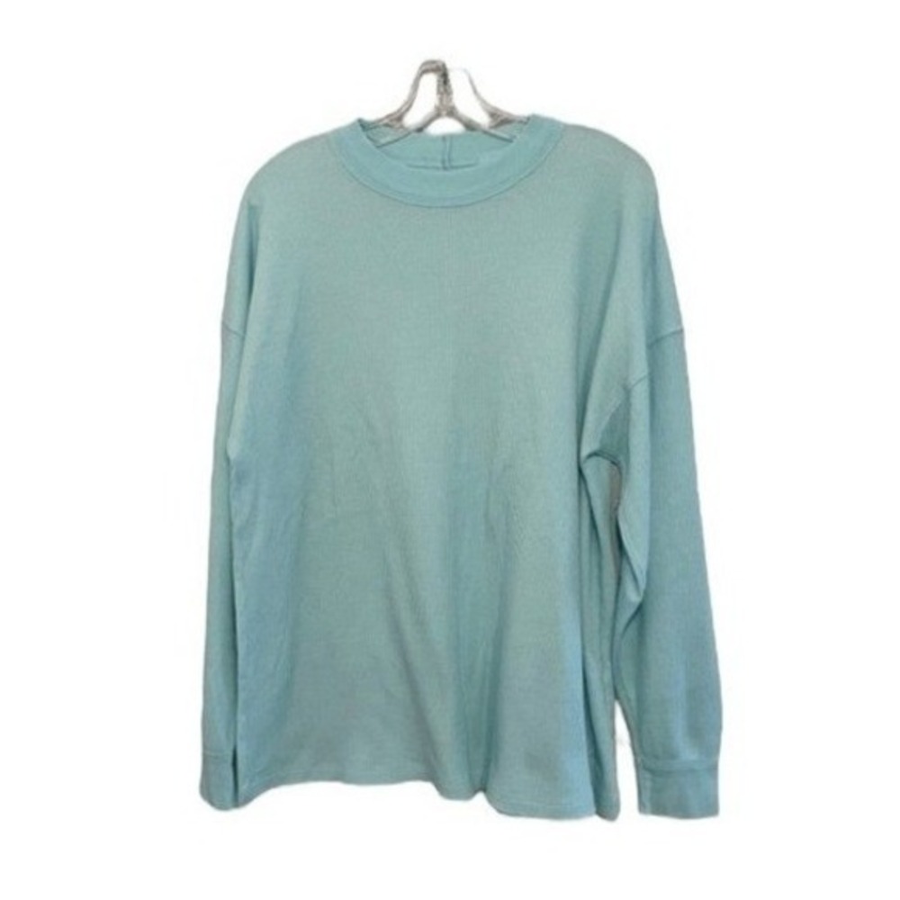 Pink Victoria's Secret Thermal Top Teal Green Waffle‎ Knit Long Sleeve Crew S